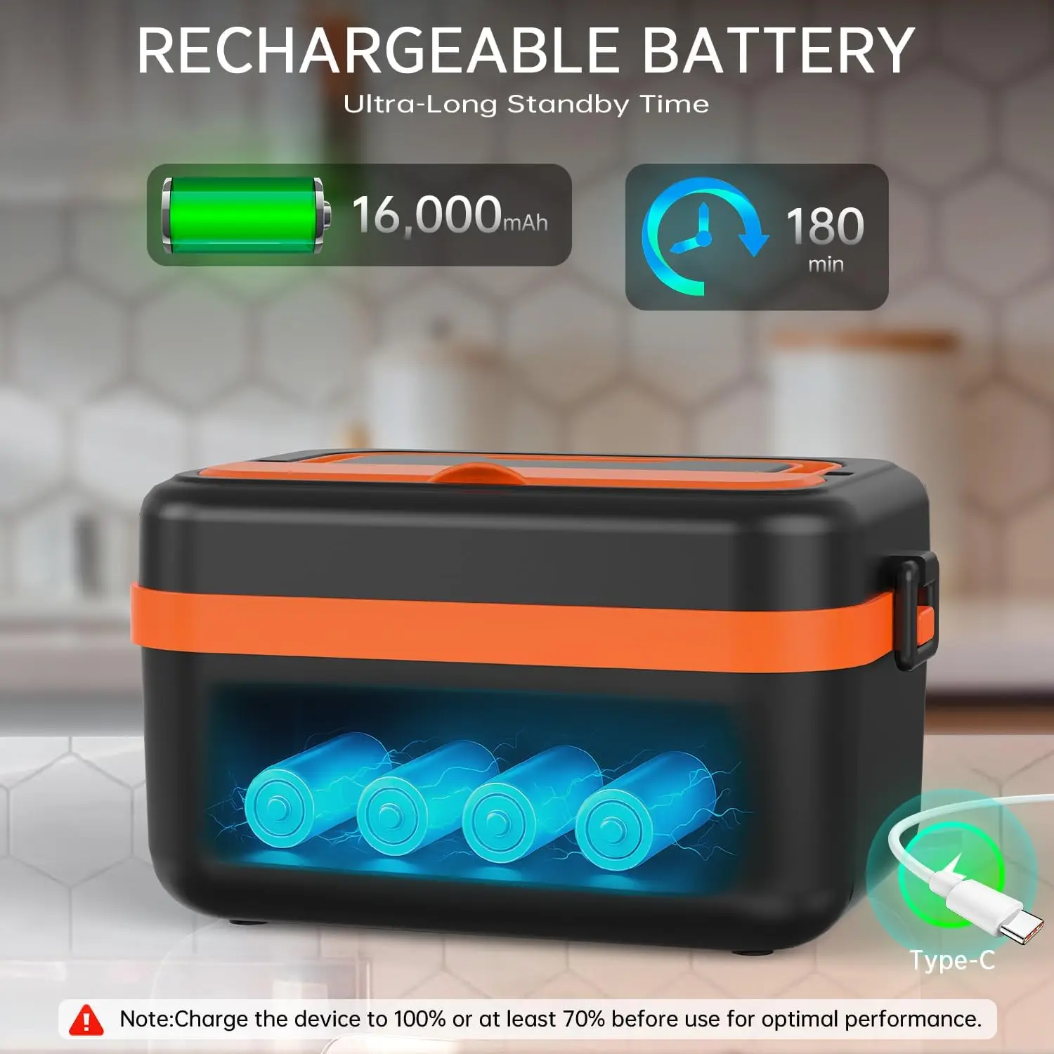 Tragbare elektrische Lunchbox, 1L Fassungsvermögen & 16000mAh Powerbank, kabellose Selbsterhitzung für Arbeit, Reisen, Auto, Büro