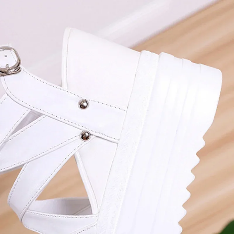 High Heels Gladiator Sandals Women Platform Shoes 2024 Summer Fashion Leather Wedges Female Sandal Chunky Sandals For Woman Shoe