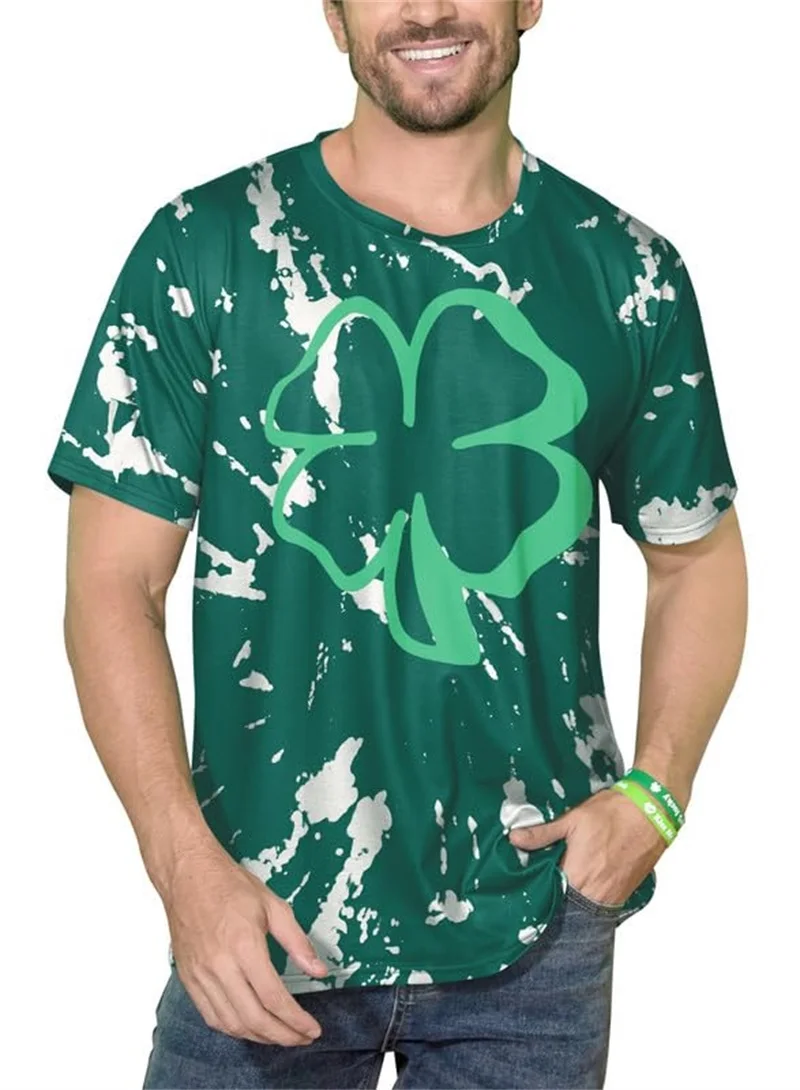 Men's St. Patrick's Day T-Shirt All Over Print Irish Clover Graphic Tees Shirt Short Sleeve Crew Neck Oversized Tshirts For Men