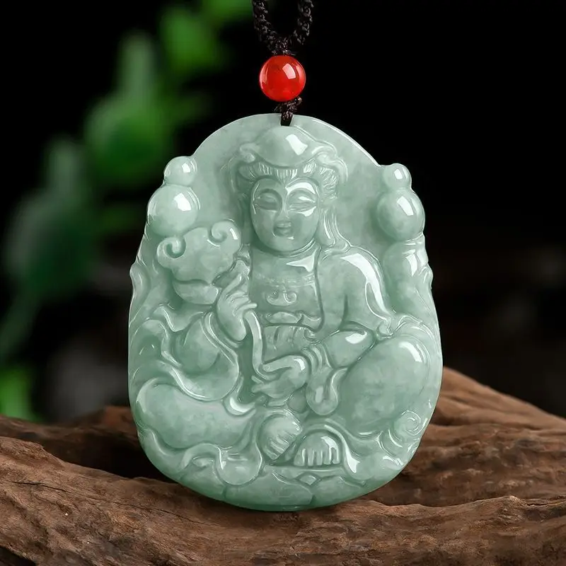 

Natural Myanmar A Jade Ruyi Guanyin Buddha Statue Pendant Ice Jadeite Pendant Men's Necklace Women's Gifts Jewelry Drop Shipping