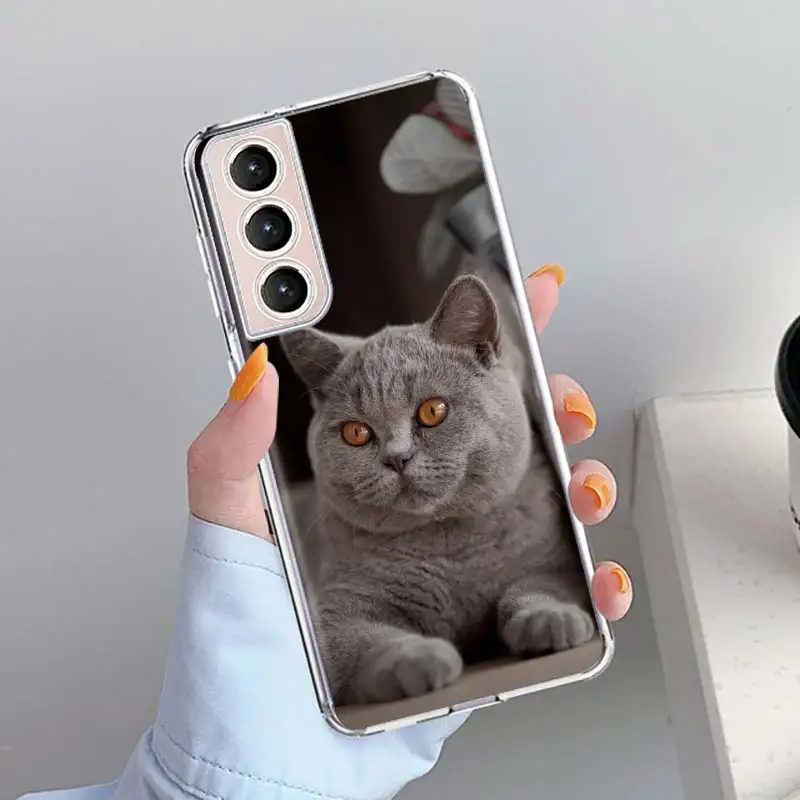 British Shorthair Cat Soft Silicone Phone Case For Samsung Galaxy S24 S23 S22 Ultra S21 S20 FE S10 Plus S10E S9 S8 + Cover Capa