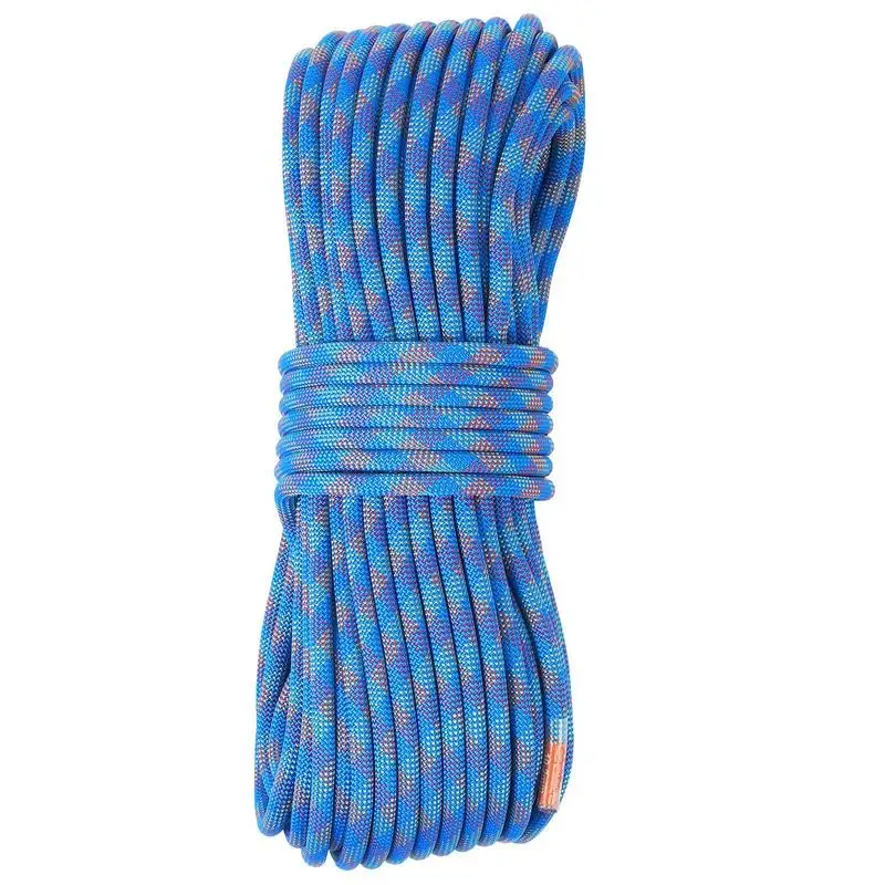 

10.2mm Dynamic Ascent Cord 164ft For Rock Climbing Rappelling Fire Rescue, 25KN Breaking Tension Stretchable Fiber Double Steel Snap Hooks Blue