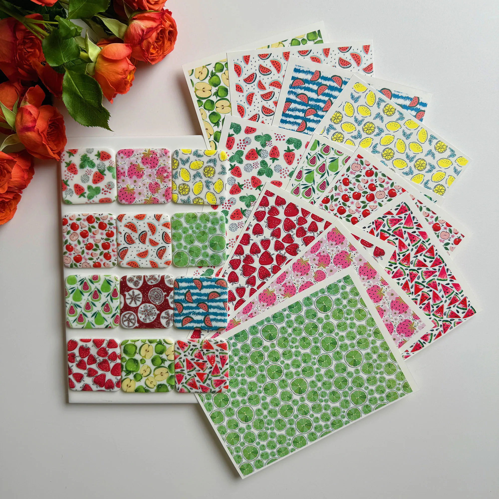 

Fruit Series Transfer Paper Lemon Strawberry Watermelon Apple Pattern Clay Soft Pottery Special Disposable Water Soluble Sticker