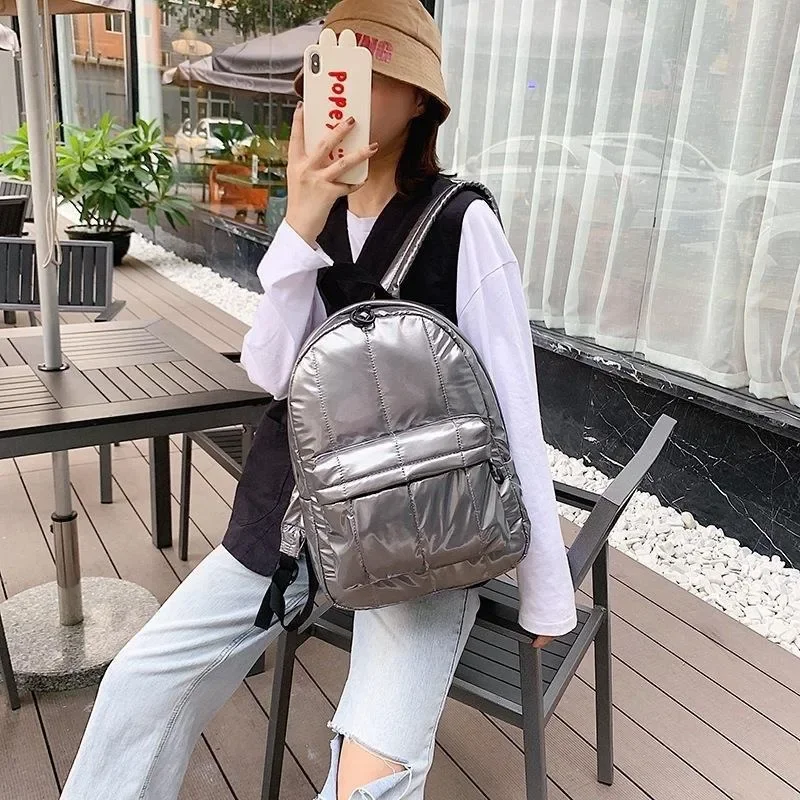 Fashionable Space Padded Women Backpack Winter Down Cotton School Bag Teenage Designer Travel Bag Women Large Wallet