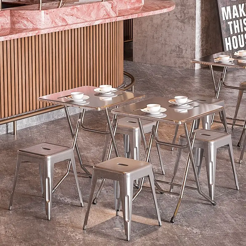 Industrial wind stainless steel folding table and chair combination