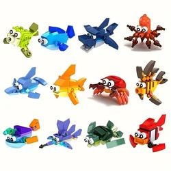 12 Marine Animal world series self-assembled building blocks Dolphin tuna octopus crab clownfish model table decoration