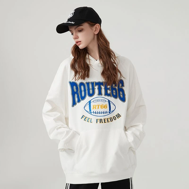 Route 66 Vintage Rugby Jersey Hoodie Mens Cotton Hooded Sweatshirt Winter Warm American Street Sports Jacket Couple Unisex