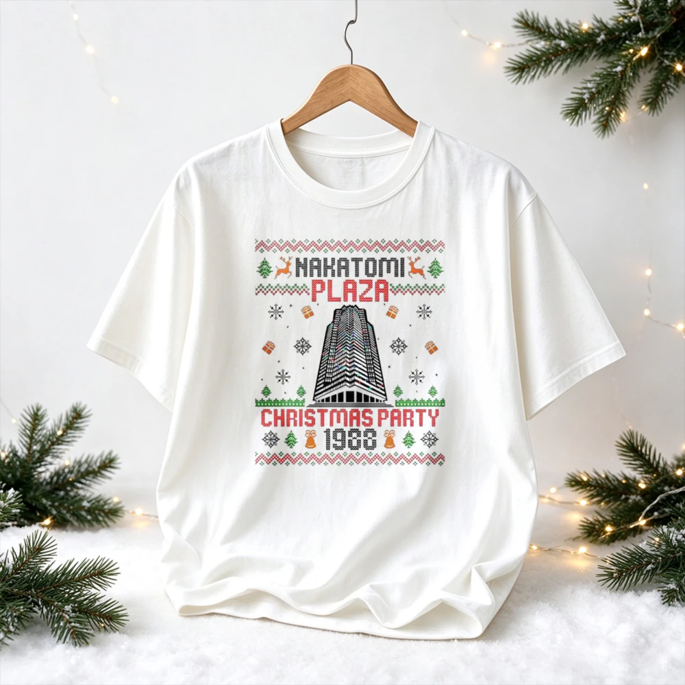 Funny Nakatomi Plaza Christmas Party 1988 T-Shirt Men Die Hard Ugly Xmas Sweater Graphic Tee Short Sleeve Gift Graphic T Shirts