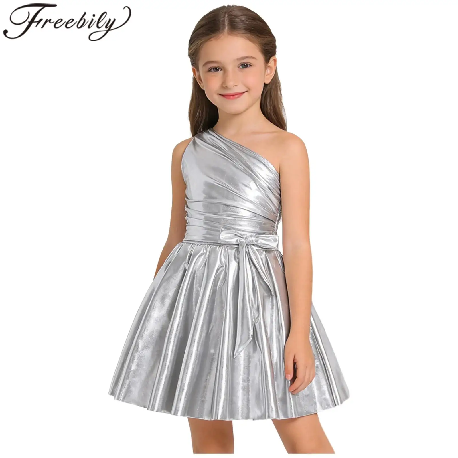 

Детское танцевальное платье без рукавов для девочек, школьное праздничное платье для шоу, танцевальная одежда, блестящее платье металлик для выпускного вечера, танцевальный костюм для дискотеки