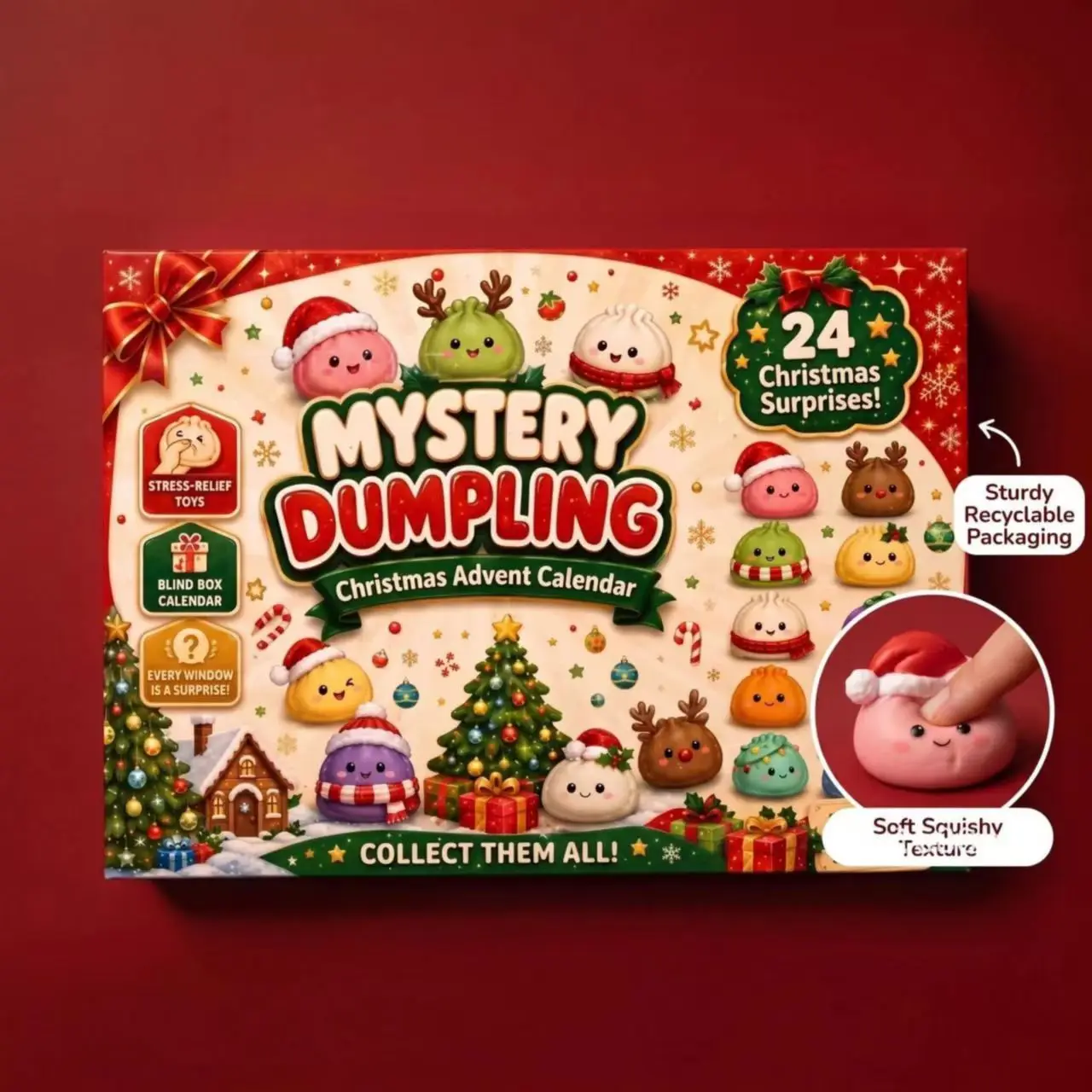 24 Days of Christmas Countdown Blind Box Plush Toys Christmas Buns Squeeze & Pop Blind Box Tearable Calendar Hole Fun