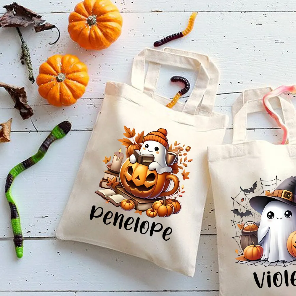 Customized Halloween Trick or Treat Candy Gift Pack with Ghost and Pumpkin Classic Patterns Holiday Party Gift Bag Handbag
