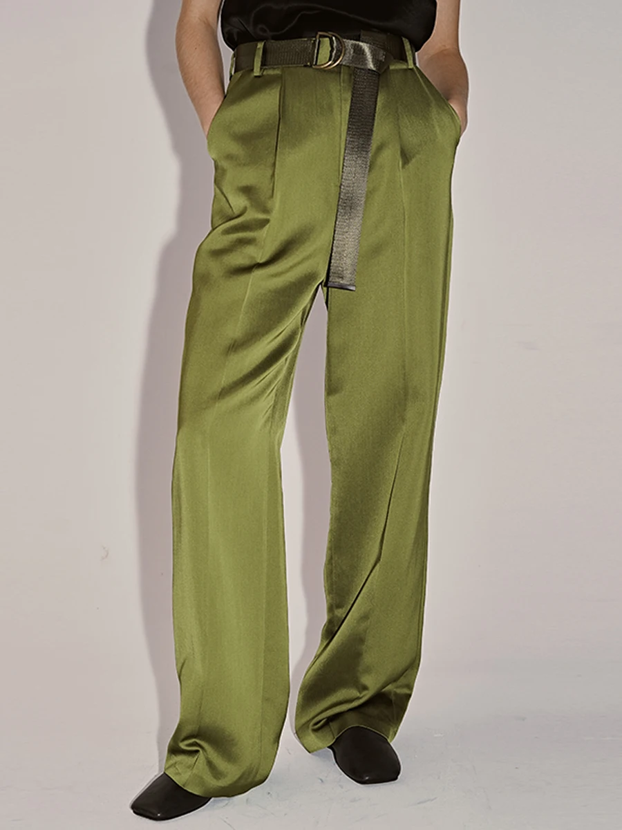 

Широкие брюки с высокой талией CUISUYUN Olive een, глянцевый удлиняющий эффект ног, независимая женская мода