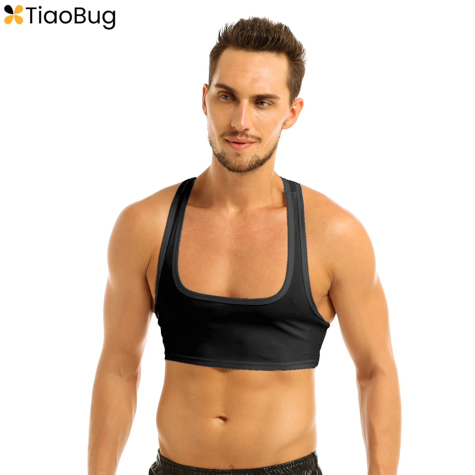 Men‘s Vest Tee Tops T-shirts 2024 Sleeveless Y-Back Muscle Half Tank Crop Top Party Clubwear Fashion Casual Sports Yoga Costume