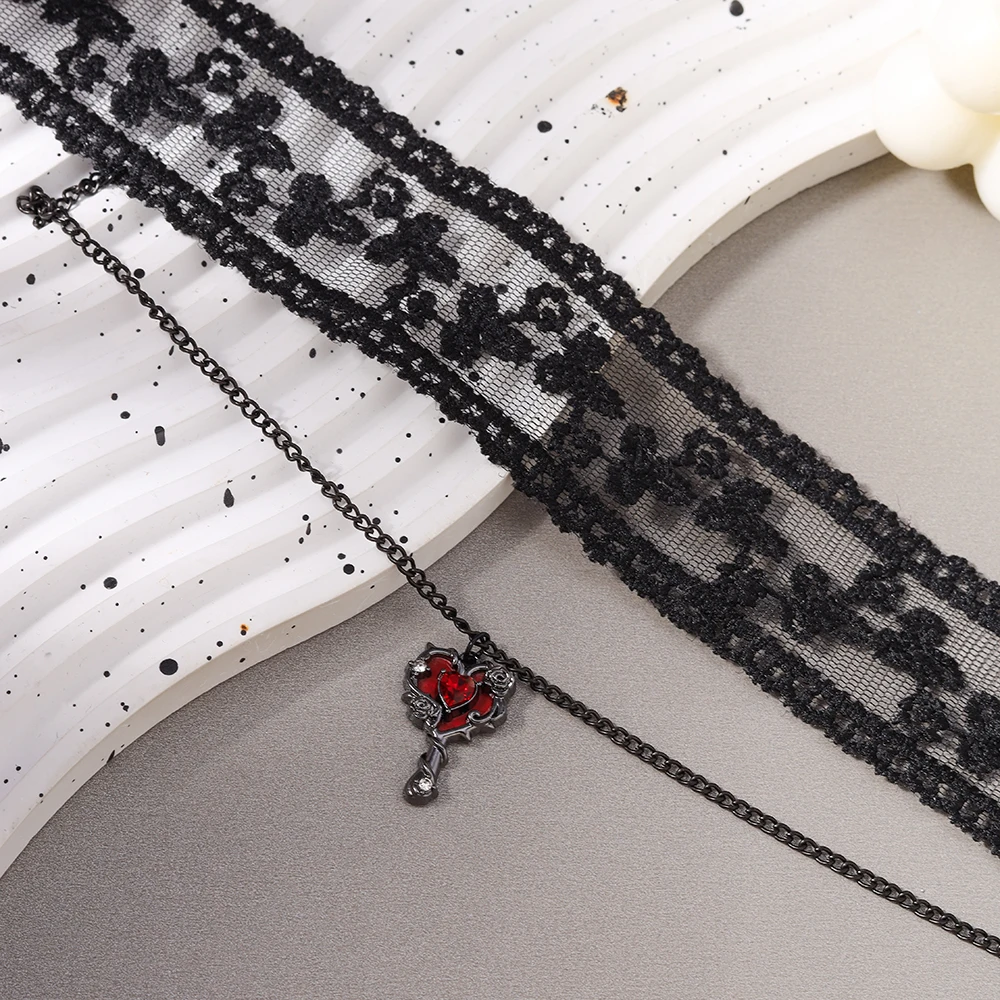 Aihua Gothic Victoria Schwarzes Herz Halskette für Frauen Punk Vintage Ästhetische Grunge Y2K Spitze Halskette Choker Schmuck Geschenke – Detail 5
