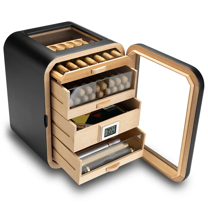 Cigar Humidor 110 Pcs Capacity Cabinet Cigar Box With Hygrometer And Humidifier Cedar Wood Shelf Luxury Design Viewing Window