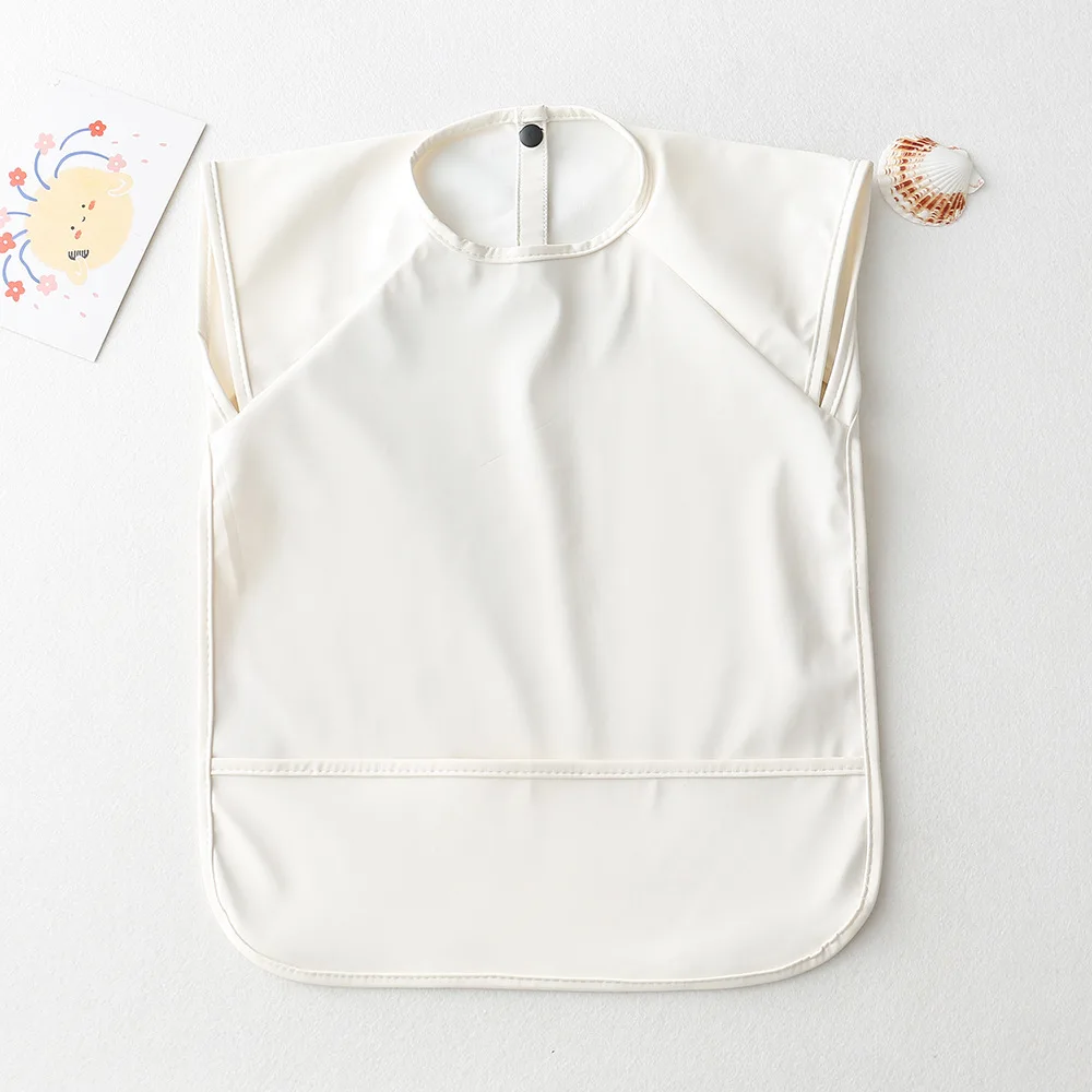 Baby Bibs with Storage Bag PU waterproof Infant Solid Color Smock Children No-sleeved Apron for Boys Girls Baby Feeding Stuff