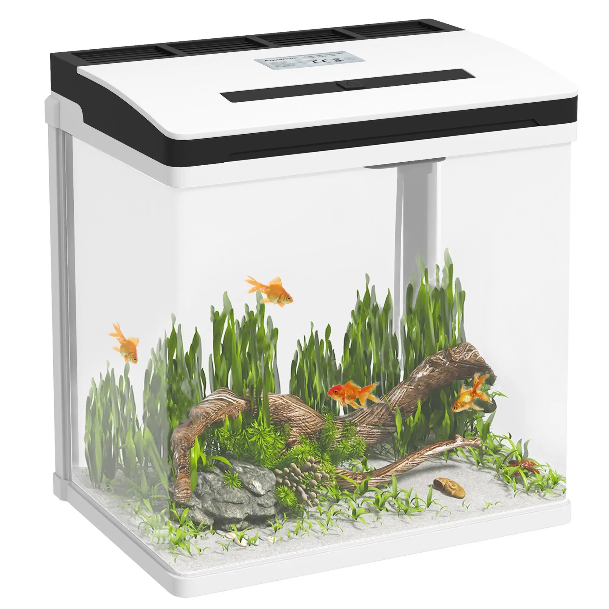 Aquarium en acrylique 13L avec éclairage LED, pompe en silicone, 29x20x30,5 cm, blanc, pour grenouilles, poissons, guppies