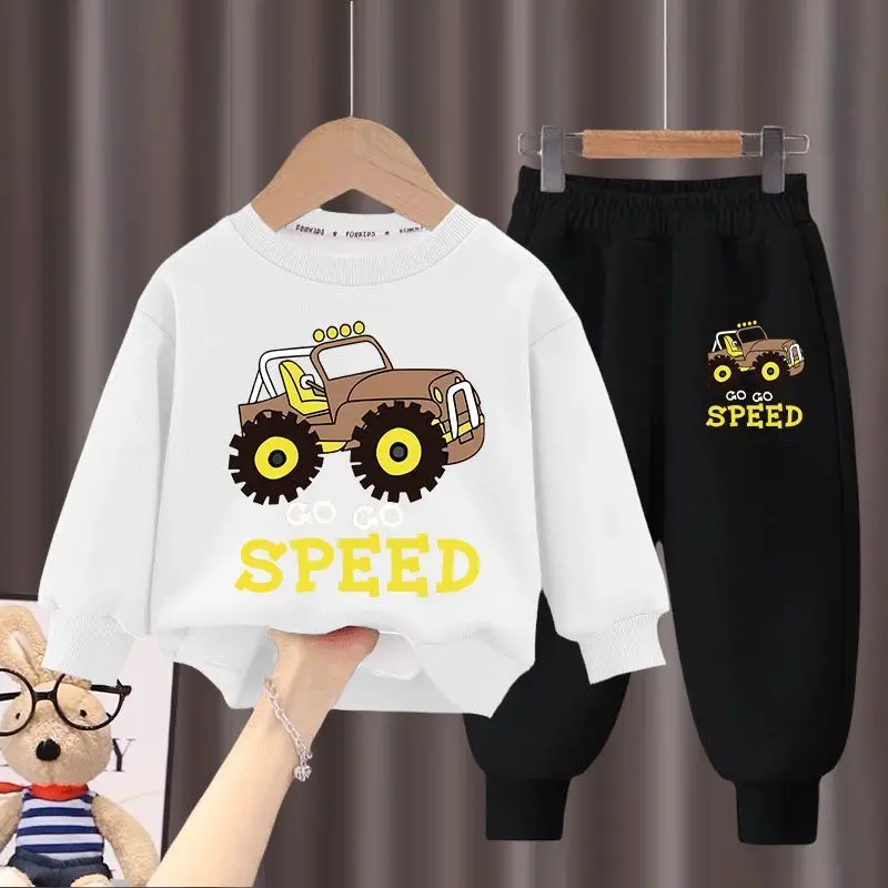 2024 Autumn New Children\'s Clothing Sets Boys and Girls Fashion Sweatpant Set Kids Car Print Hoodies Suits Kids Casual Tracksuit