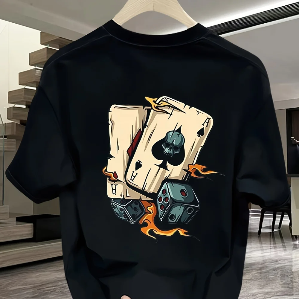 cloocl-ポーカーダイスプリントコットン-tシャツメンズ夏カジュアル半袖-tシャツ
