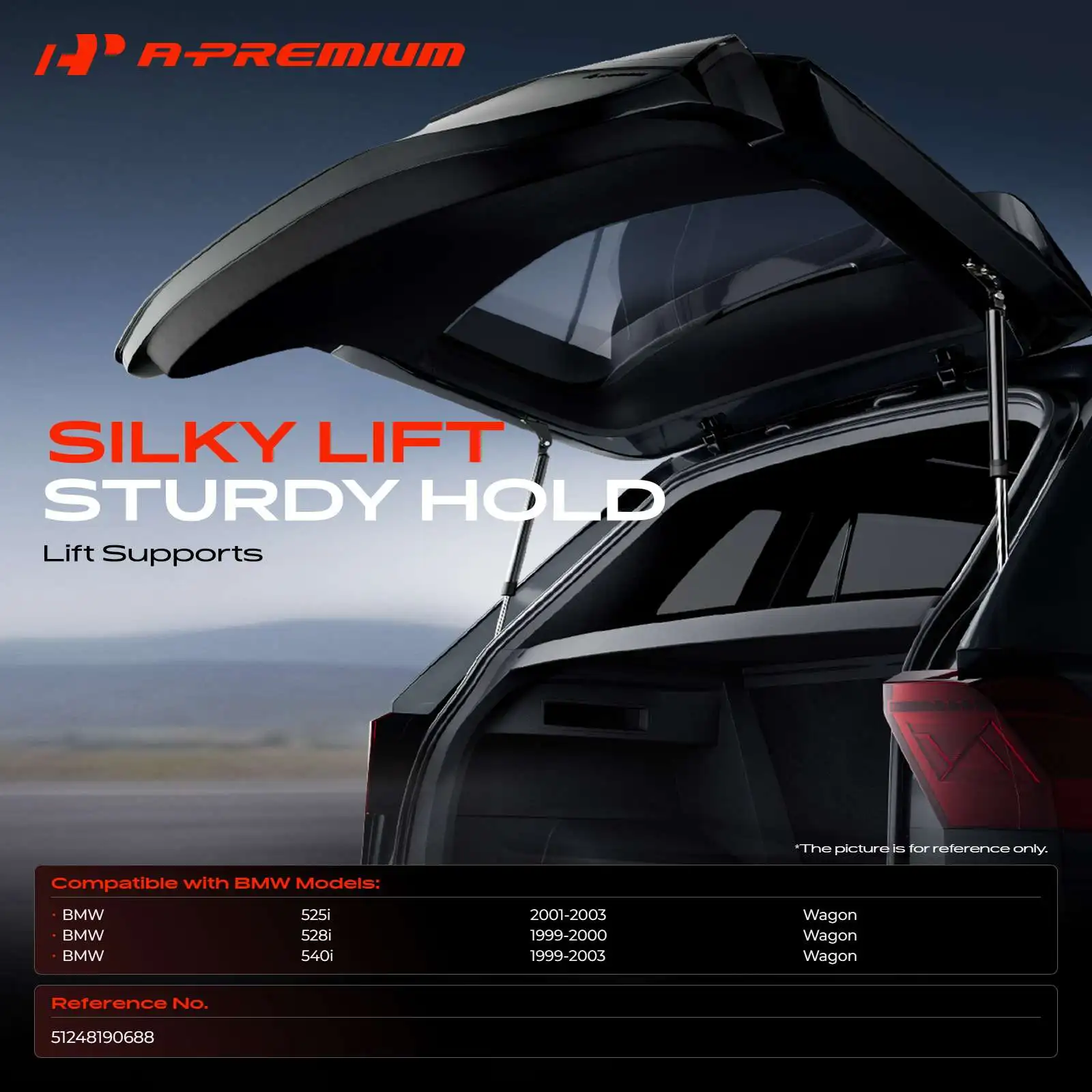 A-Premium 2Pcs Rear Window Glass Lift Supports Shock Struts for BMW 525i 2001-2003 528i 1999-2000 540i 1999-2003