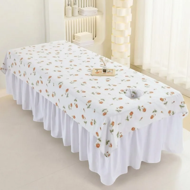 Printed Face Hole Massage Table Sheet Skin‑Friendly Breathable Quick‑Dry Bed Sheet For Beauty Salon Spa Therapy Wellness Center