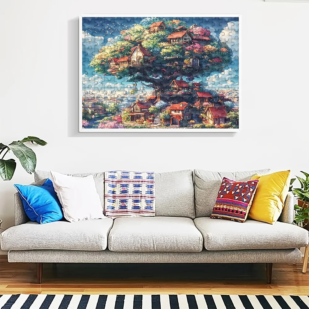 1000 قطعة من أحجية الصور المقطوعة للبالغين - مشهد قرية نابض بالحياة على نطاق واسع مع منازل مفصلة، وخضرة خضراء وزهور ملونة - تشال #1