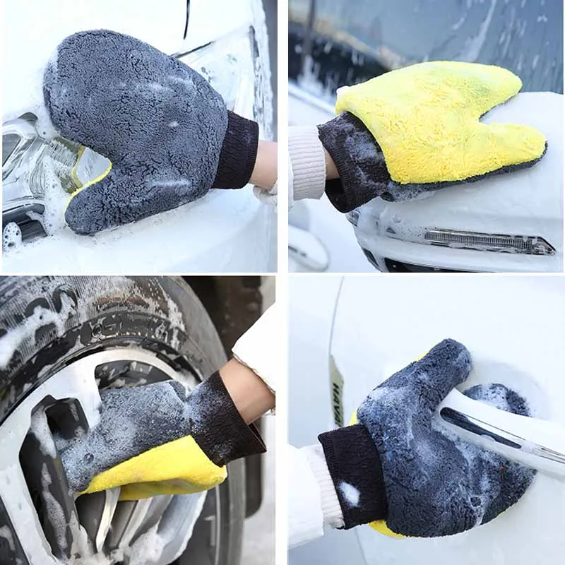 Microfiber Thick Car Wash Gloves Waterproof  Car Cleaning Mitt Wax Detailing Brush Auto Care Double-faced Glove Tools Accessory