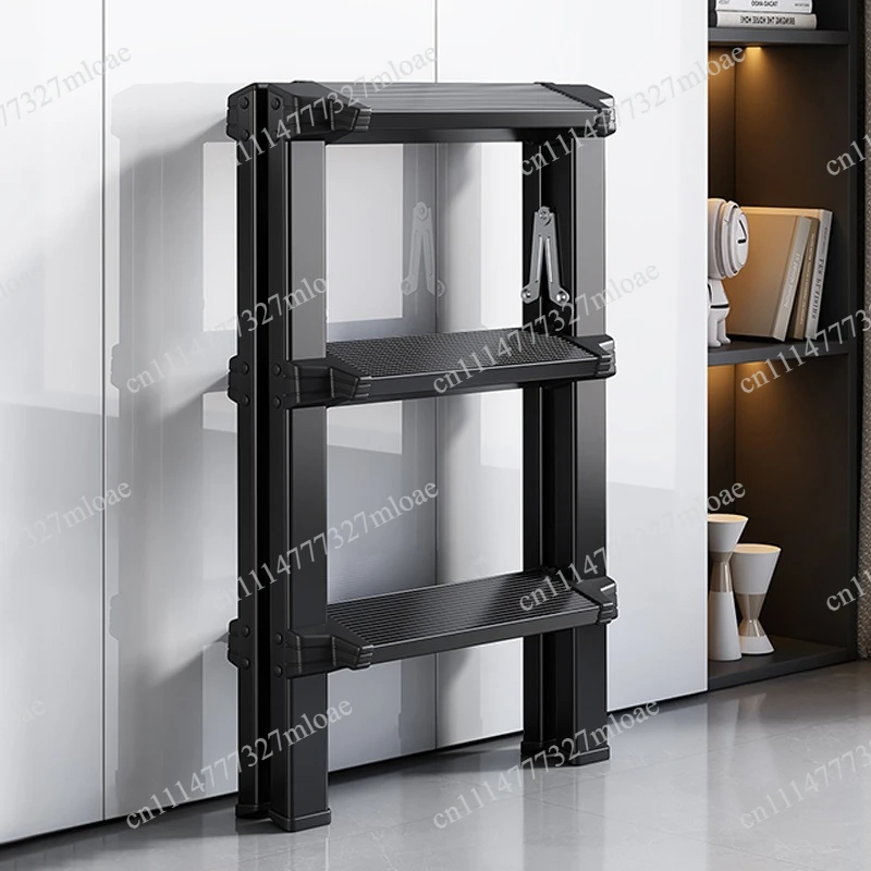 Aluminum Alloy Folding Ladder,Red A-Frame Ladder,Indoor 3-Step Stool,Anti-Slip Pedal-Triangle Structure,Wear-Resistant,Stable