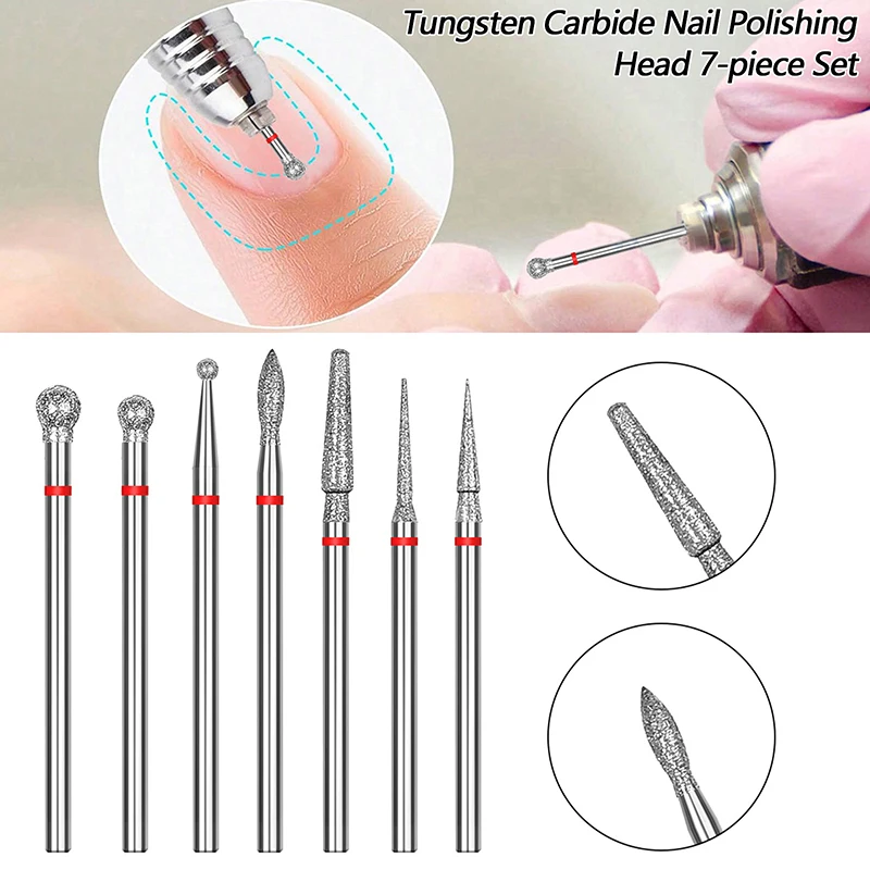 Tungsten Steel Nail Drill Bit, fresa para polimento Manicure, esfoliante unha polonês remoção ferramenta, 7pcs