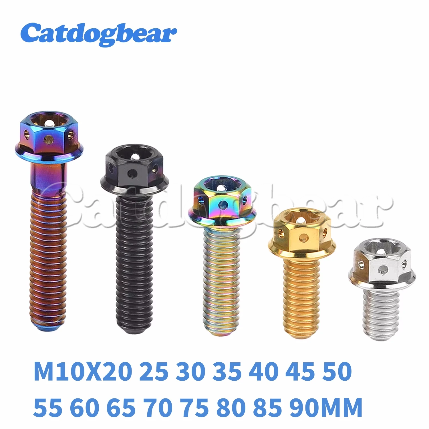 Catdogbear 4PCS M10 Śruba tytanowa 20 25 30 35 40 45 50 55 60 65 70 75 80 85 90mm Śruba z łbem sześciokątnym z kołnierzem do rowerów zmontowanych