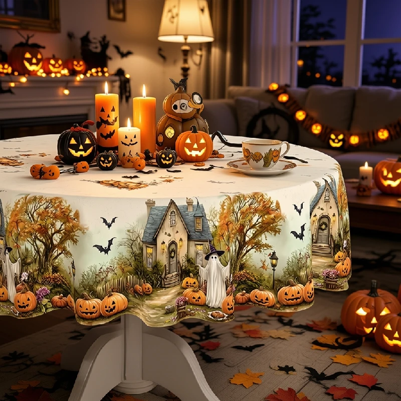 Vespri Halloween tablecloth, terrifying pumpkin printed polyester washable tablecloth themed tableclothzyc