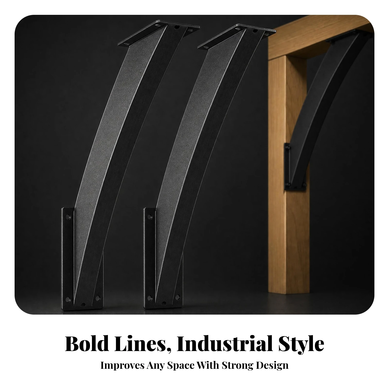 2 Pieces Curved Steel Bracket Timber Sturdy Wood Corner Brace Outdoor Corner Connector Curved-Style Angle Support Bracket