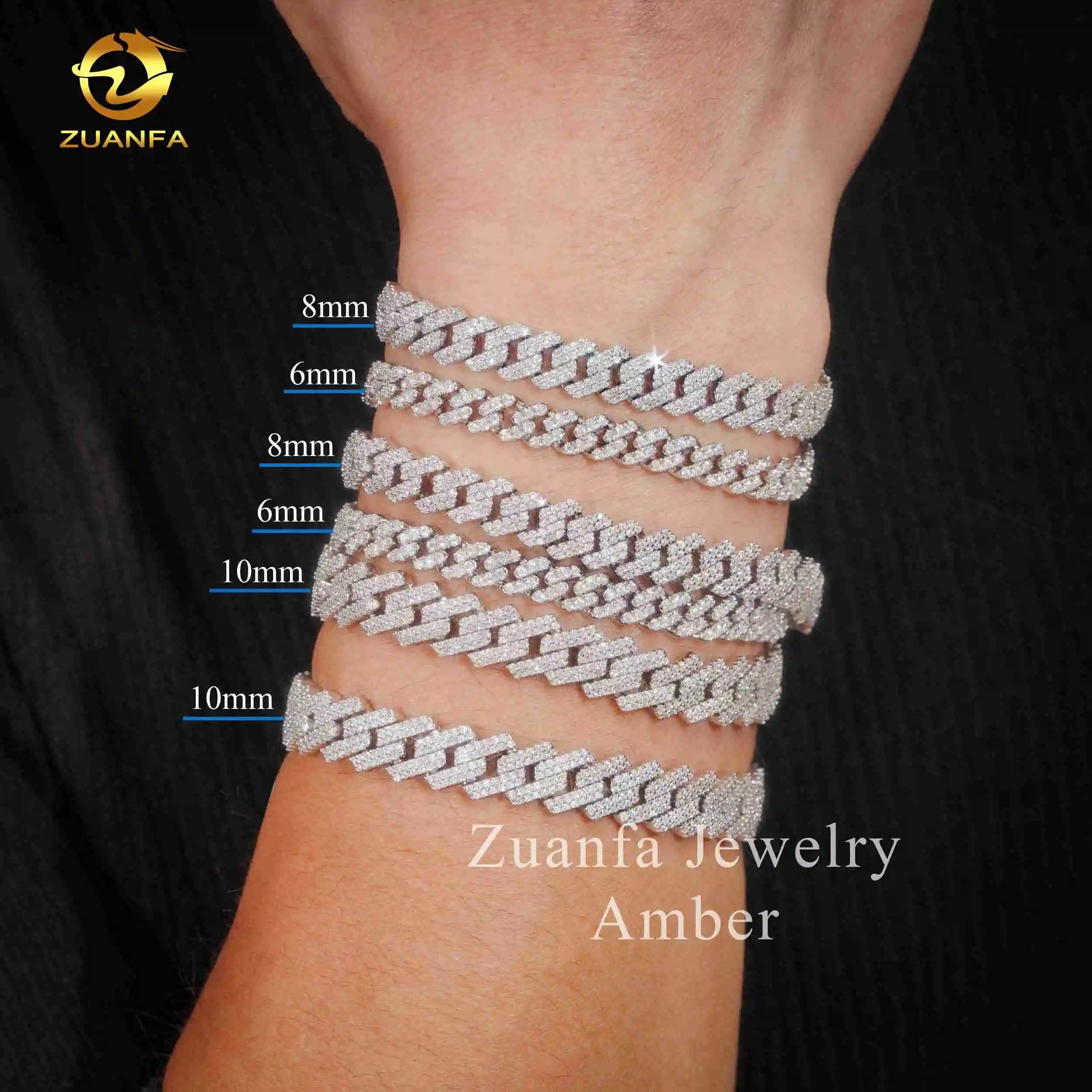 Sale Hot Fine Jewelry Bracelet S925 Sterling Silver Rhodium Plated Moissanite Lab Diamond Men Cuban Link Bracelet.