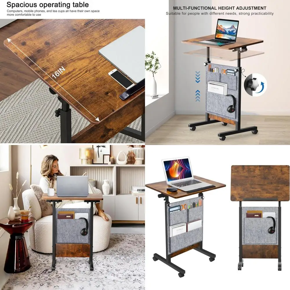 

Portable Rolling Standing Desk with Storage, 16x24, 360° Swivel Laptop Table, Rustic Brown