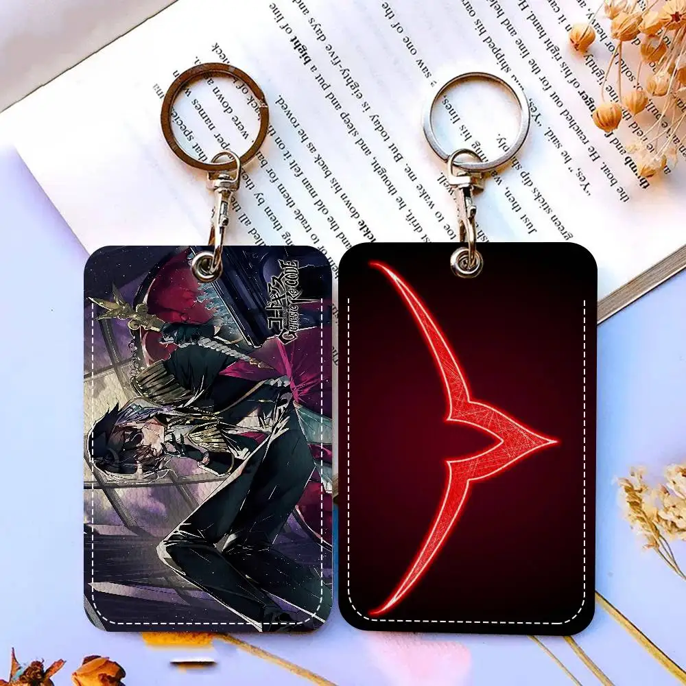 Anime Julius Kingsley Code Geass Rectangle ID Card Case Keychain Access Card Bag Key Tag Ring Leather Card Holder Key Ring