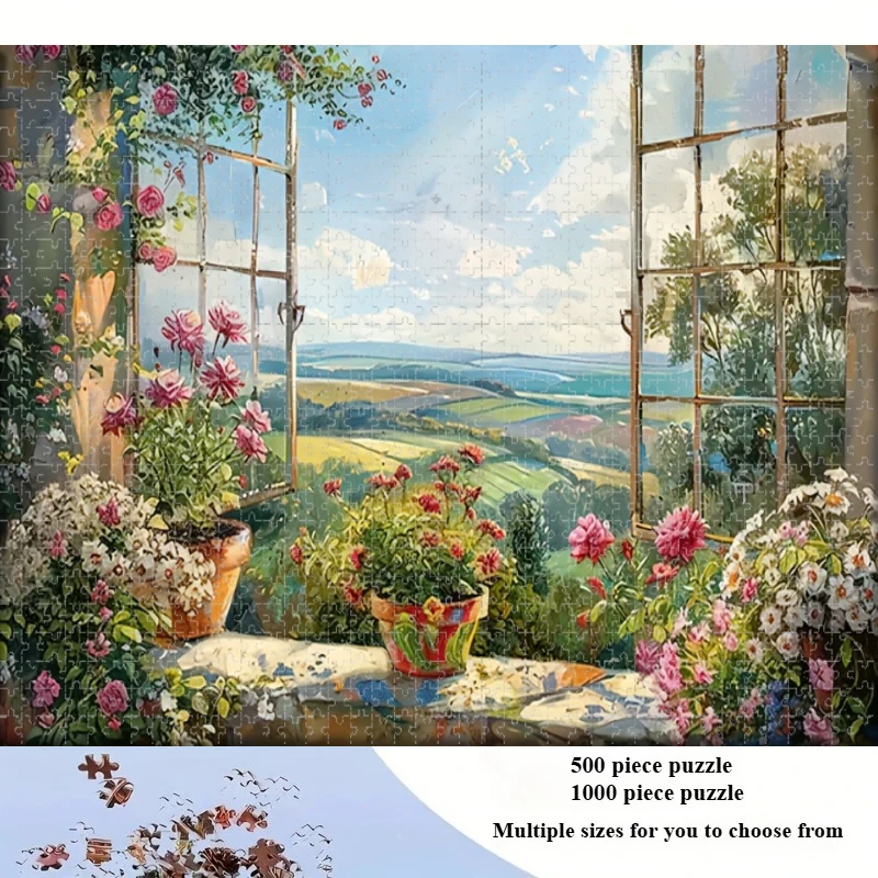 500/1000/1200/2000PCS Puzzles for Window Floral Countryside Jigsaw Puzzles Brain Challenge Game Gift Home Decor
