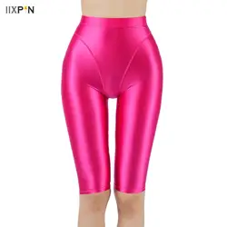 Women Cropped Pants Oily Shiny Luster Tights Form-fitting Opaque Sexy High Waist Capris Smooth Super Smoothy Skinny Leggings