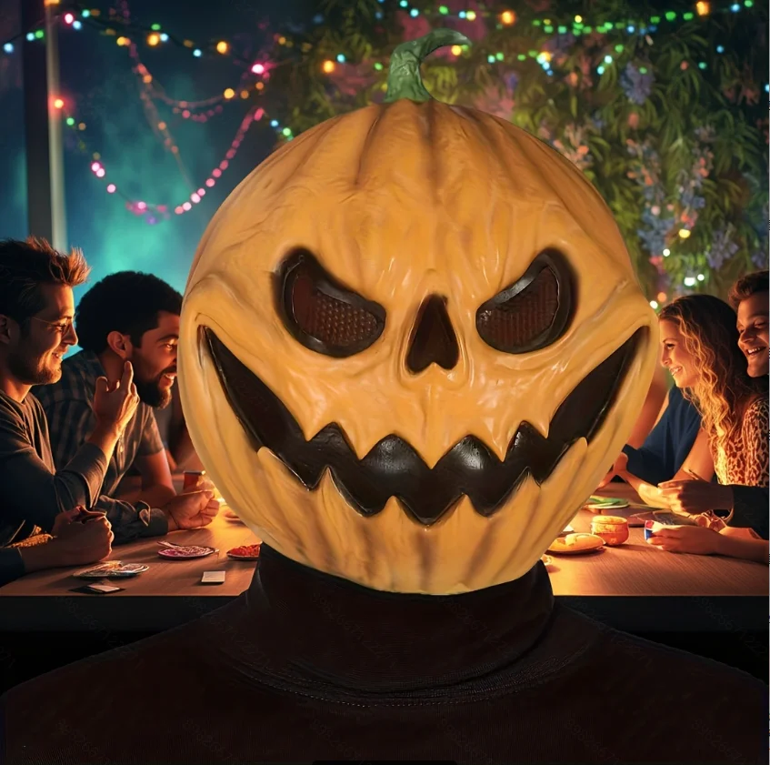 

1 horror-style Halloween pumpkin-themed headgear mask, made of latex, with a realistic pumpkin shape, suitable for personal part