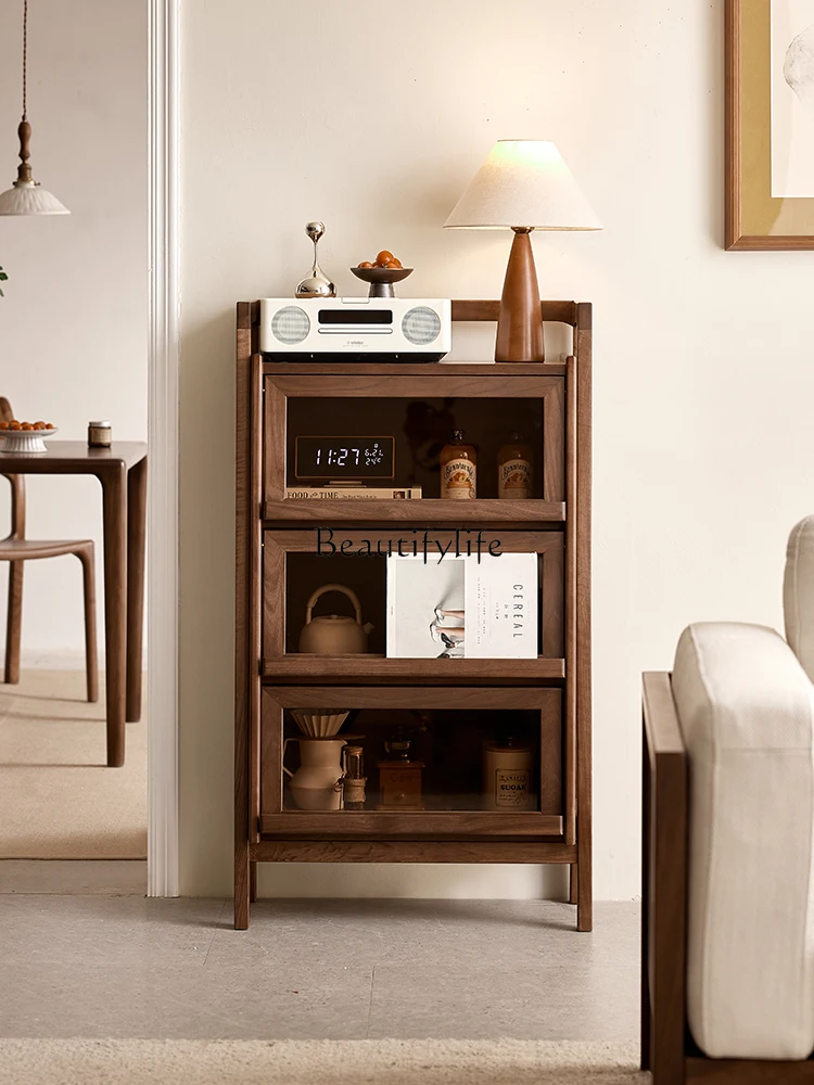 

North American black walnut bookcase, simple solid wood home display case against the wall