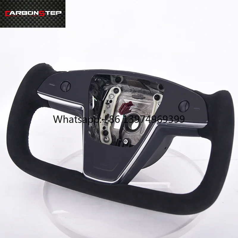 Fashion Custom Model X Yoke Plaid Leather Carbon Fiber Car Steering Wheel for Tesla