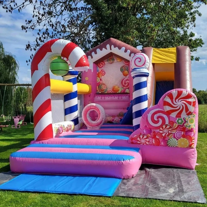 Inflatable Candy Bounce House with Slide Commercial Kids Bouncy Castle Candy Inflatable Slide Combo Bouncer for Party Event Rent