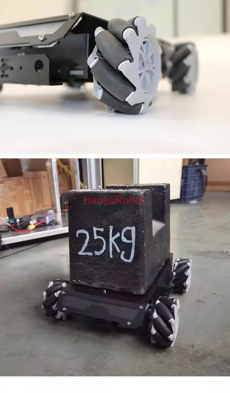 25 kg Last V3 Mecanum Wheel Intelligentes Roboterauto mit Aluminiumlegierung, Metallgürtelaufhängung, Schwingarm-Encoder-Motor