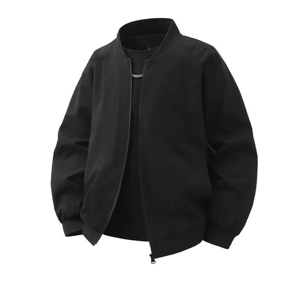 Men Casual Loose Fit Stand Collar Jacket Thin Coat Solid Color Outerwear for Spring Autumn Outdoor and Daily Use