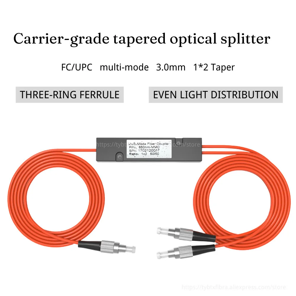 Multi-ModeTelecom Grade Splitter 1*2 850nm-MMC 3.0mm Fiber Optic Splitters With A 1:2 Tapered FC Splitting Ratio Coupler