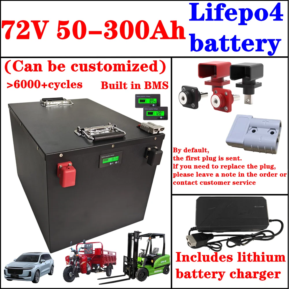 72V Lithium Battery 50Ah 70Ah 90Ah 100Ah 150Ah 180Ah 200Ah 300Ah Lifepo4 for 3KW 7KW 10KW 14KW Sightseeing Bus Two Wheeler