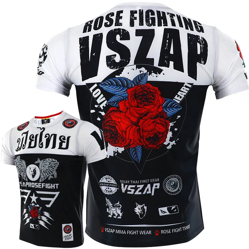 Muay Thai T Shirt Fashion 3D Rose Print T Shirt For Men Summer Quick Dry Short Sleeve Top Outdoor Fighting Tee Boxing Sportswear