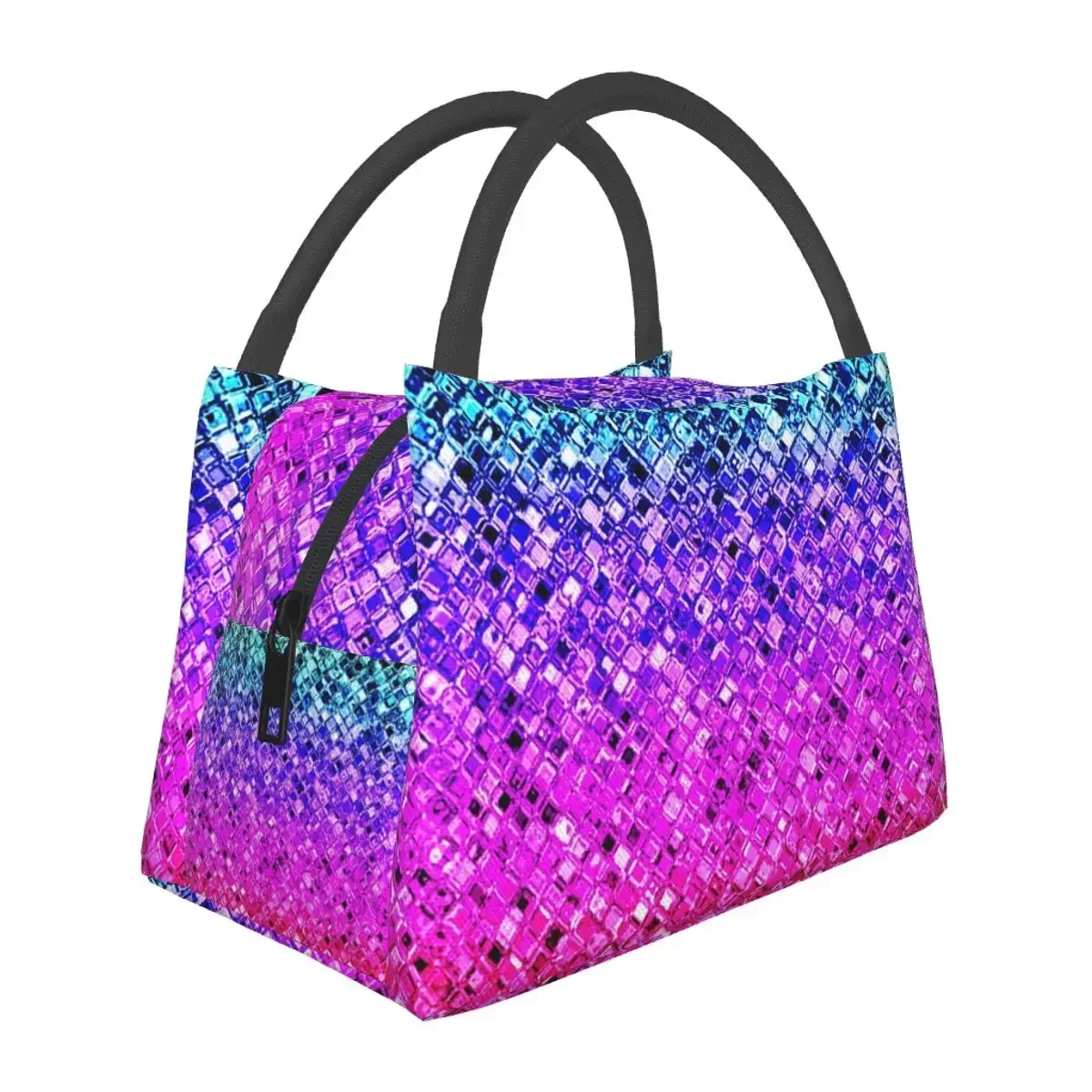 

Colorful Rainbow Glam Glitter Artwork Lunch Bags Insulated Bento Box Resuable Lunch Tote Picnic Bags for Woman Girl School