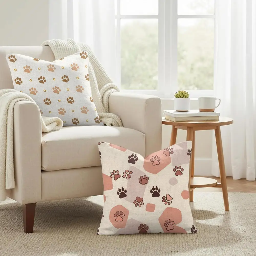 Paw Cushion Cover Summer Coolness Linen Organic Fabric Sofa Pillow Case Double-Sided Printing Home Decor