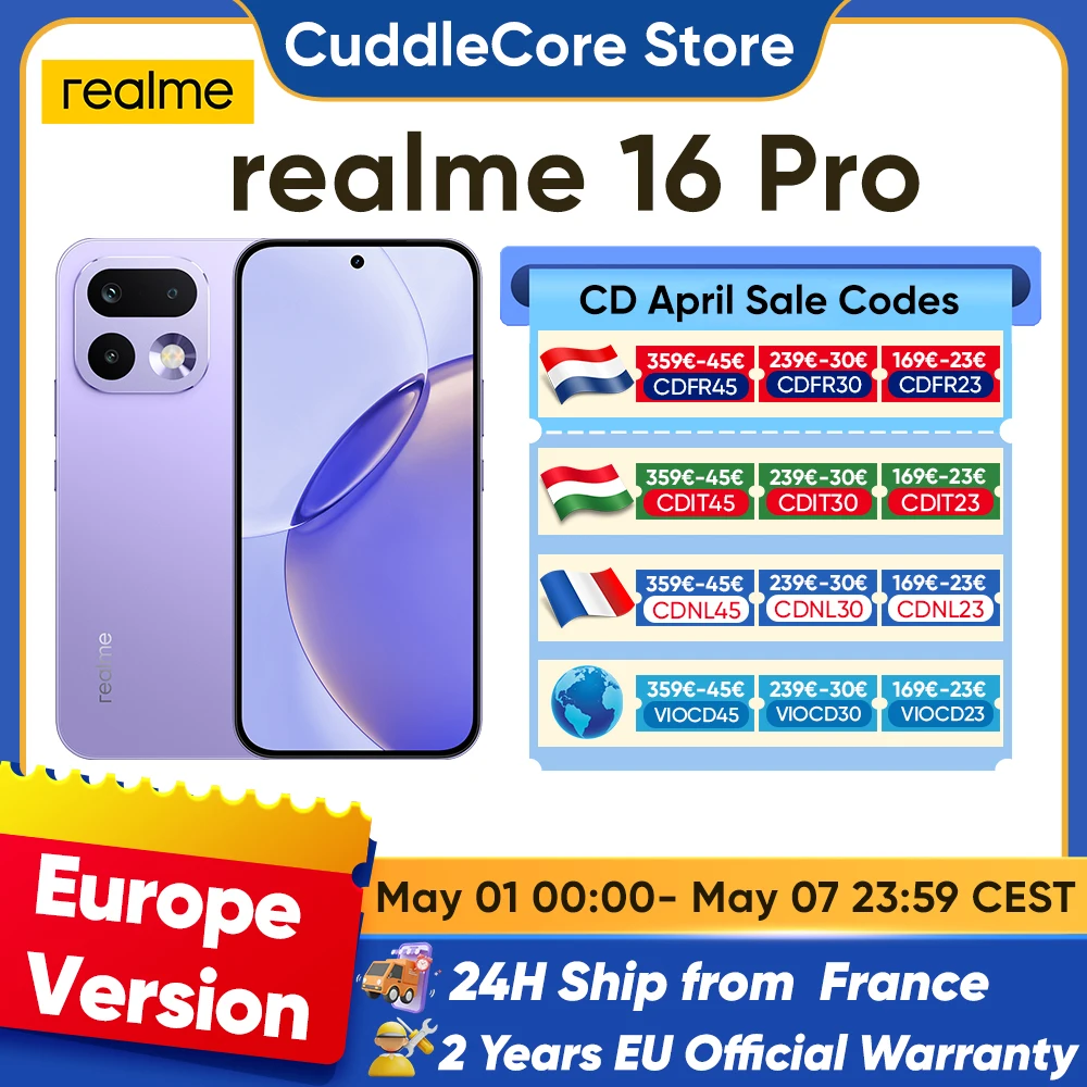 realme 16 Pro 5G Smartphone Global Version MediaTek Dimensity 7300 Max 200MP Camera 6500mAh Battery 6.78'' AMOLED 144Hz Screen