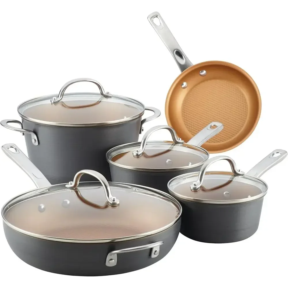 

9-Piece Hard Anodized Nonstick Cookware Set with Charcoal Gray Pots and Pans